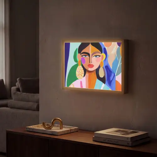 Portret - Vrouw - Modern Light Box met batterij (Wandlamp) middel -sfeer1