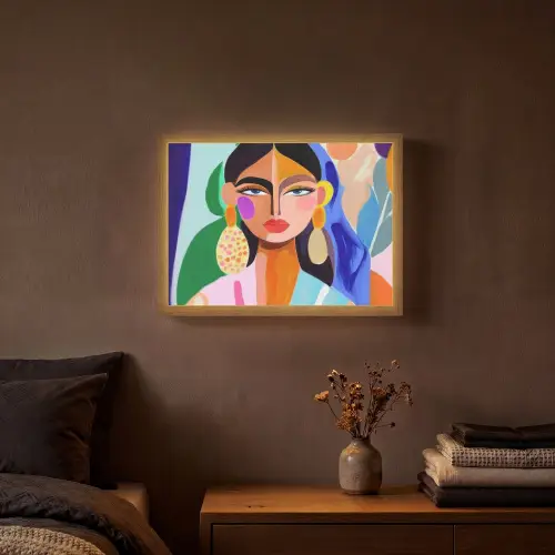 Portret - Vrouw - Modern Light Box met batterij (Wandlamp) middel -sfeer4