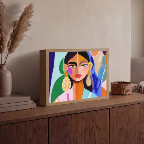 Portret - Vrouw - Modern Light Box met batterij (Wandlamp) middel -sfeer2