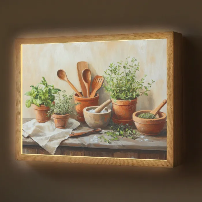 Potten - Kruiden - Hout Light Box met batterij (Wandlamp) middel -z3d_website