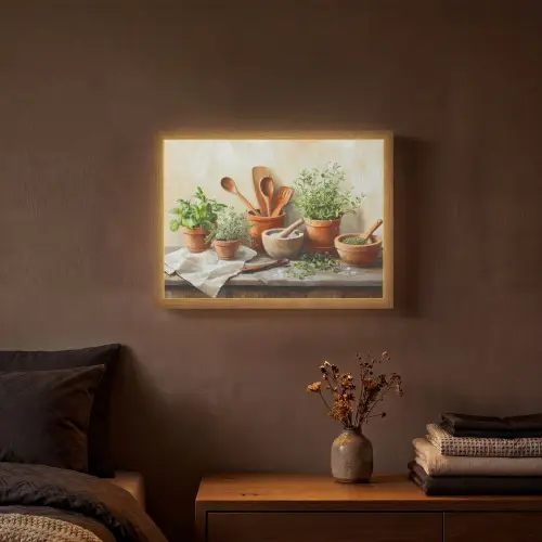 Potten - Kruiden - Hout Light Box met batterij (Wandlamp) middel -sfeer4