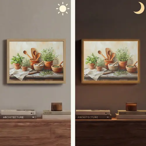 Potten - Kruiden - Hout Light Box met batterij (Wandlamp) middel -sfeer3