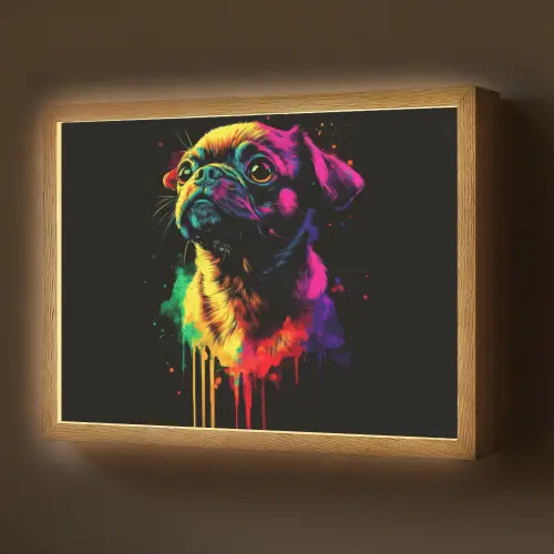 Puck - Hond - Verf - Kleuren Light Box met batterij (Wandlamp) middel -z3d_website