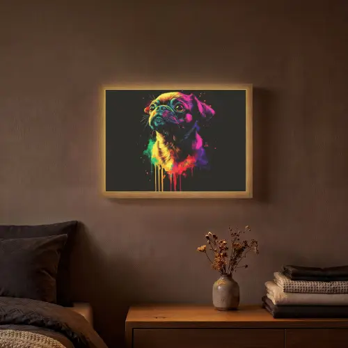 Puck - Hond - Verf - Kleuren Light Box met batterij (Wandlamp) middel -sfeer4