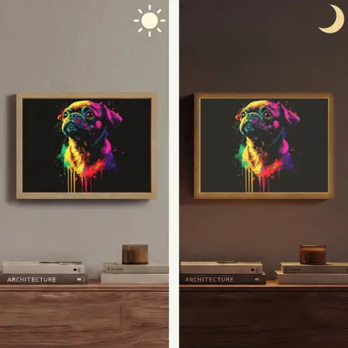 Puck - Hond - Verf - Kleuren Light Box met batterij (Wandlamp) middel -sfeer3