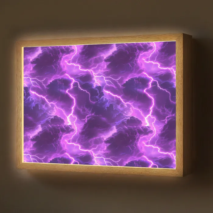 Paars - Bliksem - Wolken Light Box met batterij (Wandlamp) middel 907 -z3d_website