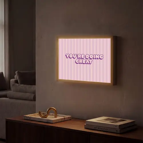 Paars - Strepen - You're doing great - Schaduw Light Box met batterij (Wandlamp) middel -sfeer1