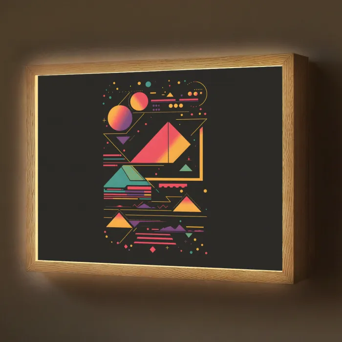 Piramides - Cirkels - Neonkleuren - Geometrisch Light Box met batterij (Wandlamp) middel -z3d_website