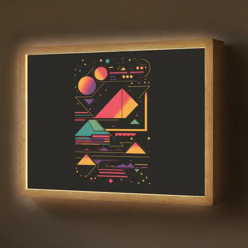 Piramides - Cirkels - Neonkleuren - Geometrisch Light Box met batterij (Wandlamp) middel -z3d_website