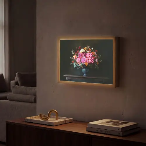 Quote - Bloemen - Vaas - Neon Light Box met batterij (Wandlamp) middel -sfeer1