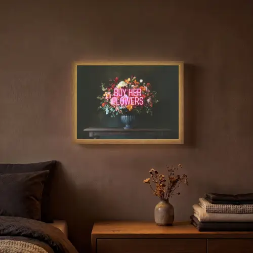Quote - Bloemen - Vaas - Neon Light Box met batterij (Wandlamp) middel -sfeer4