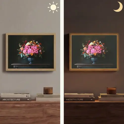 Quote - Bloemen - Vaas - Neon Light Box met batterij (Wandlamp) middel -sfeer3