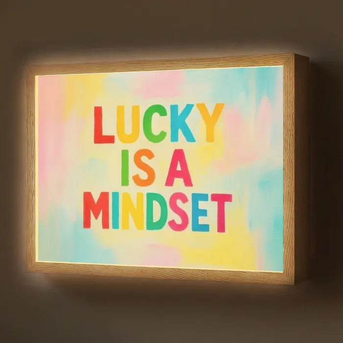 Quote - Lucky - Regenboogkleuren Light Box met batterij (Wandlamp) middel -z3d_website
