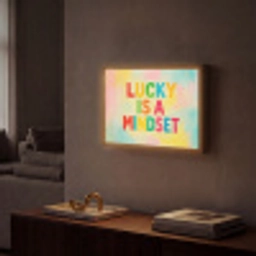 Quote - Lucky - Regenboogkleuren Light Box met batterij (Wandlamp) middel -sfeer1