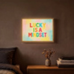Quote - Lucky - Regenboogkleuren Light Box met batterij (Wandlamp) middel -sfeer4