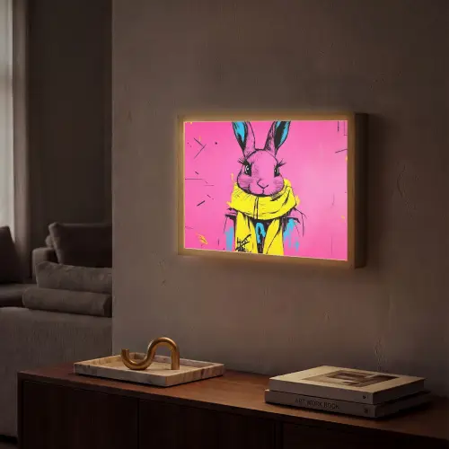 Konijn - Felroze - Sjaal - Abstract Light Box met batterij (Wandlamp) middel -sfeer1