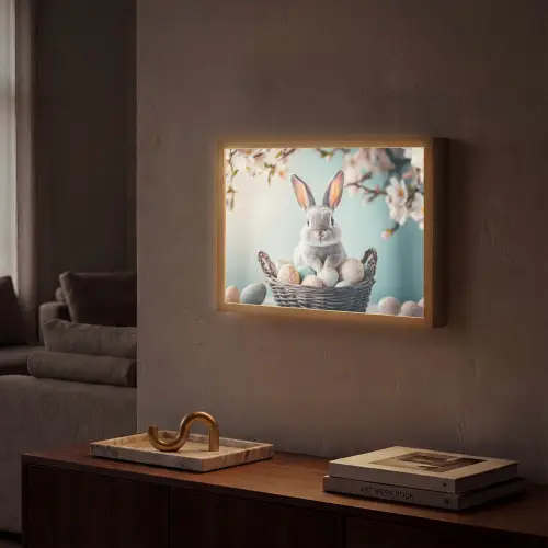 Konijn - Eieren - Mand Light Box met batterij (Wandlamp) middel -sfeer1