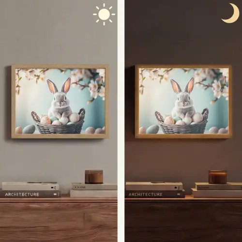 Konijn - Eieren - Mand Light Box met batterij (Wandlamp) middel -sfeer3
