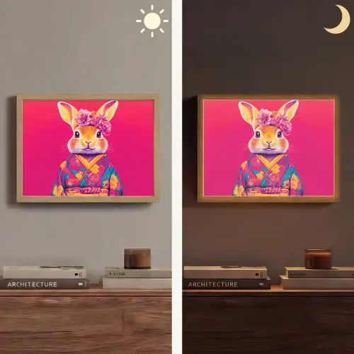 Konijn - Bloemen - Kleurrijk - Kimono Light Box met batterij (Wandlamp) middel -sfeer3