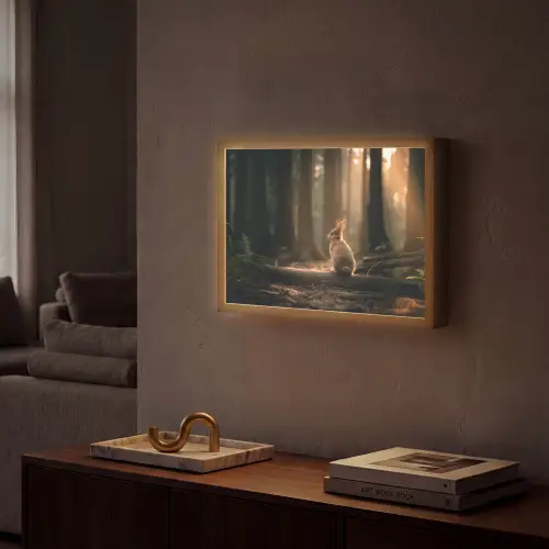 Konijn - Bos - Zonnestralen Light Box met batterij (Wandlamp) middel -sfeer1