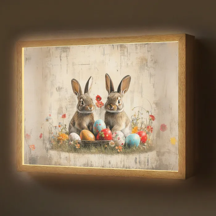 Konijnen - Bloemen - Eieren Light Box met batterij (Wandlamp) middel -z3d_website