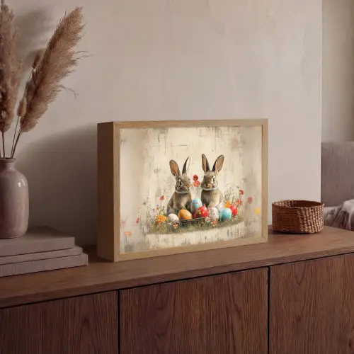 Konijnen - Bloemen - Eieren Light Box met batterij (Wandlamp) middel -sfeer2
