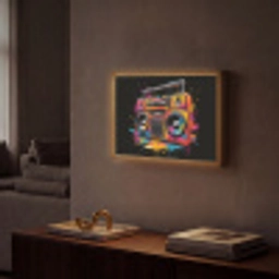 Radio - Graffiti - Box - Kleuren - Zwart Light Box met batterij (Wandlamp) middel -sfeer1