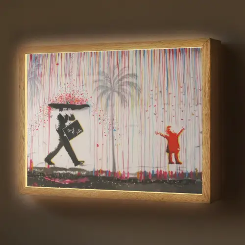 Regen - Graffiti - Man - Banksy Style Light Box met batterij (Wandlamp) middel -z3d_website