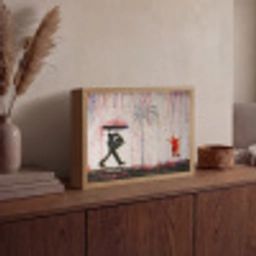 Regen - Graffiti - Man - Banksy Style Light Box met batterij (Wandlamp) middel -sfeer2