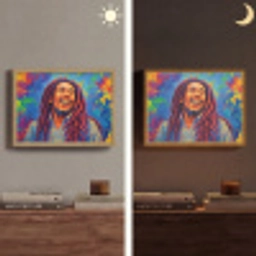 Regenboogkleuren - Man - schilderij Light Box met batterij (Wandlamp) middel -sfeer3