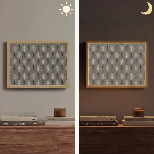 Waaierstralen - Goud - Antraciet Light Box met batterij (Wandlamp) middel 907 -sfeer3