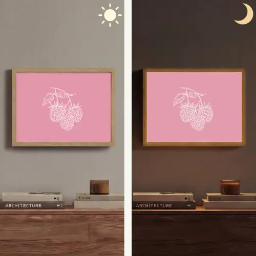 Frambozen - Steel - Getekend - Roze Light Box met batterij (Wandlamp) middel -sfeer3