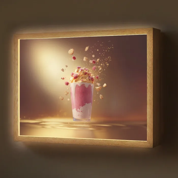 Framboos - Smoothie - Drinken - Roze Light Box met batterij (Wandlamp) middel -z3d_website