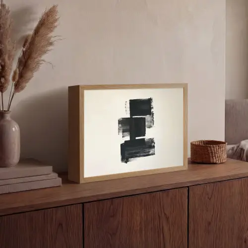 Rechthoeken - Penseelstreken - Abstract - Zwart Light Box met batterij (Wandlamp) middel -sfeer2