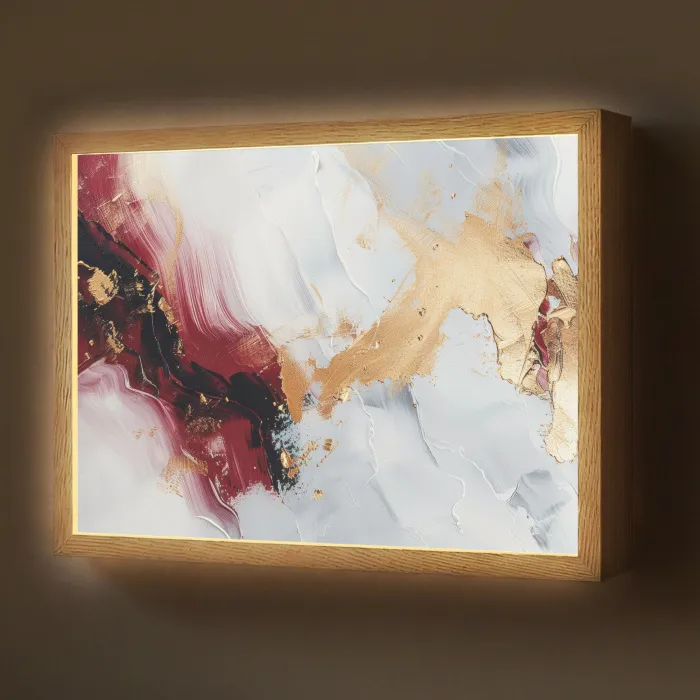 Rood - Abstract - Goud - Modern Light Box met batterij (Wandlamp) middel -z3d_website