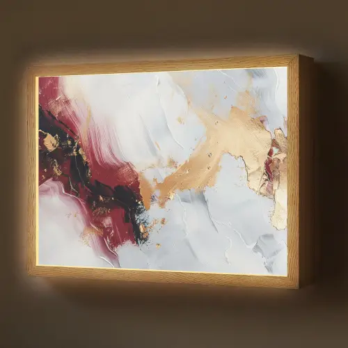 Rood - Abstract - Goud - Modern Light Box met batterij (Wandlamp) middel -z3d_website