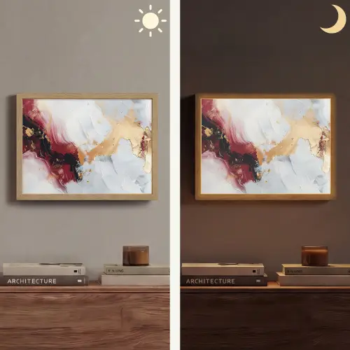 Rood - Abstract - Goud - Modern Light Box met batterij (Wandlamp) middel -sfeer3