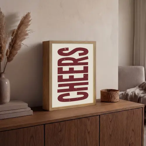 Red - Cheers - Decoratie - Beige Light Box met batterij (Wandlamp) middel -sfeer2