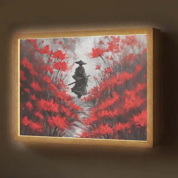 Rode bloemen - mistig - Man Light Box met batterij (Wandlamp) middel -z3d_website