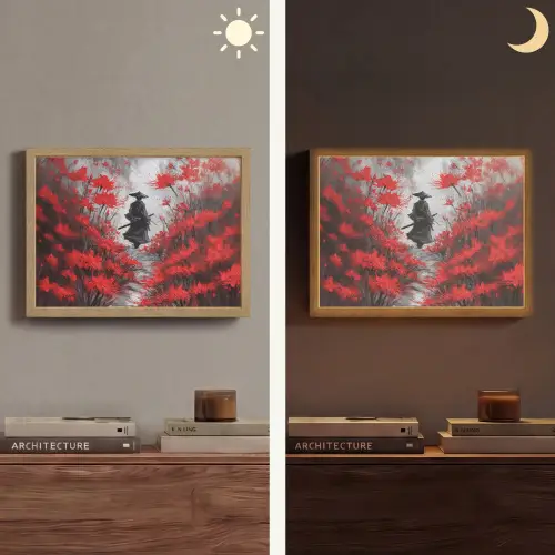 Rode bloemen - mistig - Man Light Box met batterij (Wandlamp) middel -sfeer3
