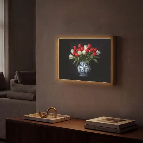 Rode - Bloemen - Tulpen - Vaas Light Box met batterij (Wandlamp) middel -sfeer1