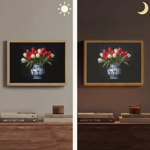 Rode - Bloemen - Tulpen - Vaas Light Box met batterij (Wandlamp) middel -sfeer3
