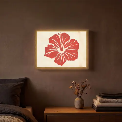 Rode hibiscusbloem - Textuur achtergrond - Beige Light Box met batterij (Wandlamp) middel -sfeer4