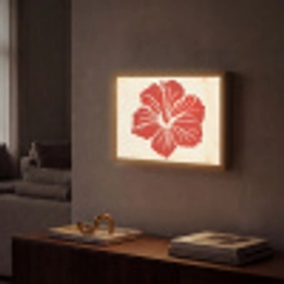 Rode hibiscusbloem - Textuur achtergrond - Beige Light Box met batterij (Wandlamp) middel -sfeer1