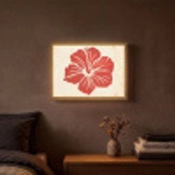 Rode hibiscusbloem - Textuur achtergrond - Beige Light Box met batterij (Wandlamp) middel -sfeer4