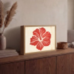 Rode hibiscusbloem - Textuur achtergrond - Beige Light Box met batterij (Wandlamp) middel -sfeer2
