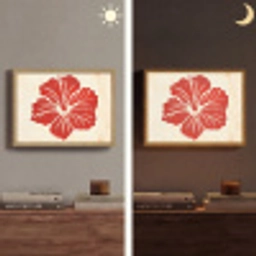 Rode hibiscusbloem - Textuur achtergrond - Beige Light Box met batterij (Wandlamp) middel -sfeer3