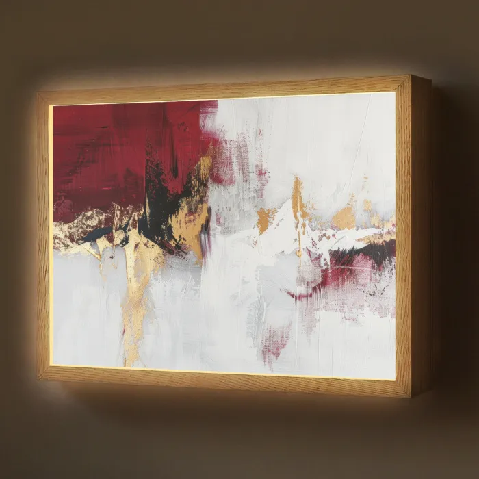 Rood - Marmer - Abstract - Goud - Modern Light Box met batterij (Wandlamp) middel -z3d_website