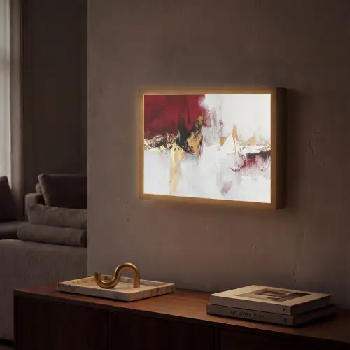 Rood - Marmer - Abstract - Goud - Modern Light Box met batterij (Wandlamp) middel -sfeer1