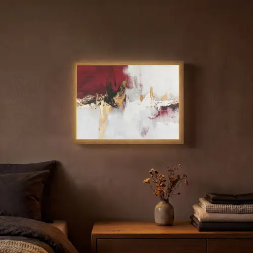 Rood - Marmer - Abstract - Goud - Modern Light Box met batterij (Wandlamp) middel -sfeer4